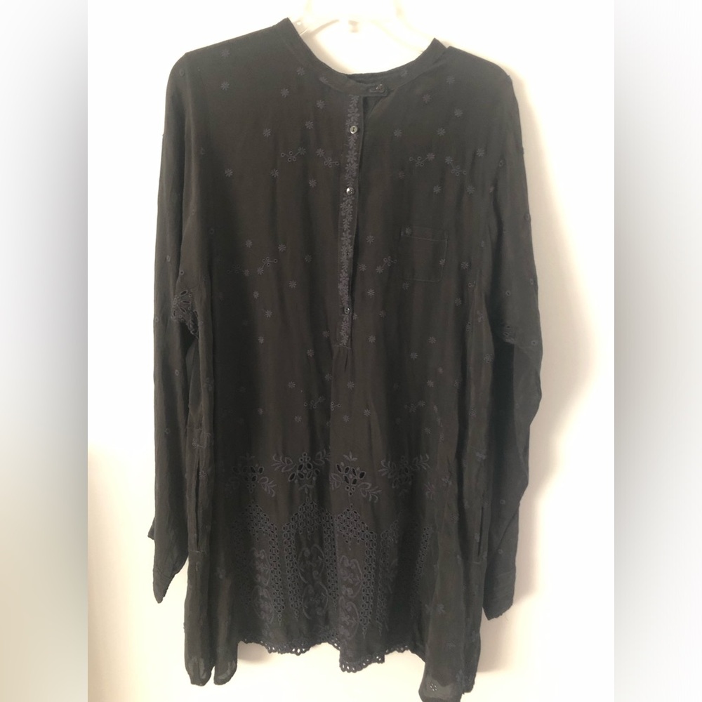 Johnny Was Black Embroidered Long Sleeve Tunic Size Large - Picture 2 of 8